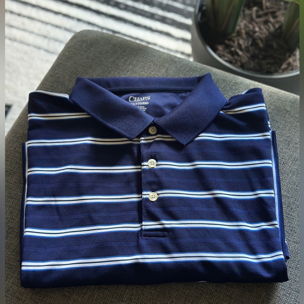 Chaps Golf Men's Polo in Navy and White Stripes